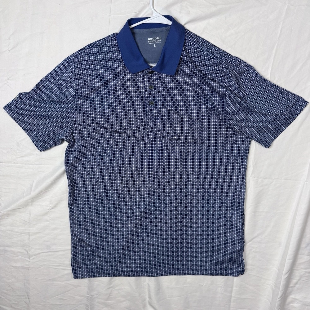 Brooks Brothers Polo Performance Stretch Men's L‎ Pattern Print All Over AOP